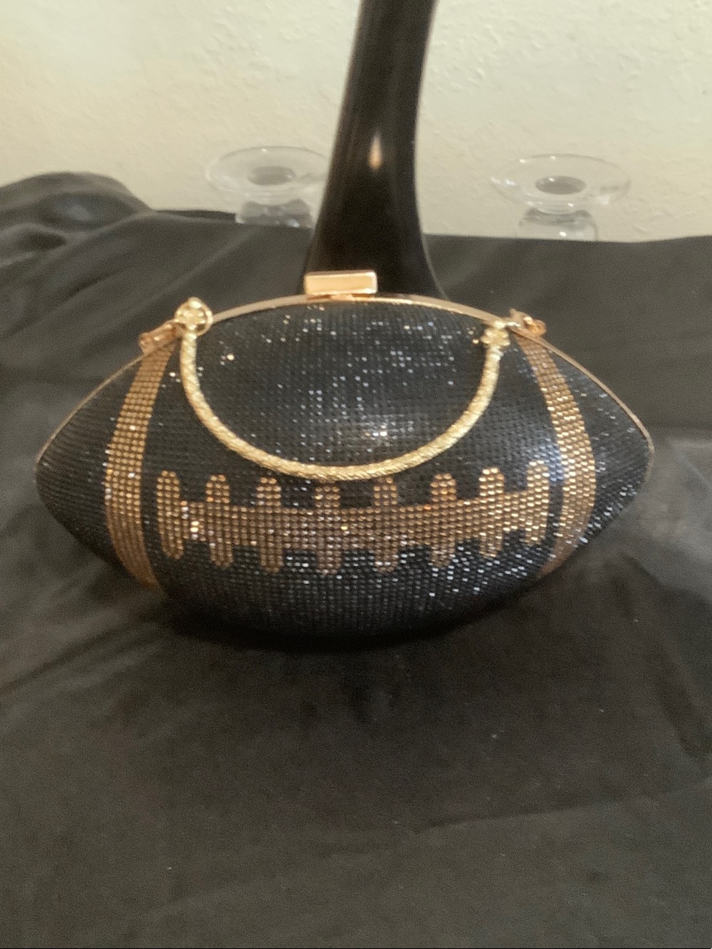 Black and Gold Sequin Evening Clutch Football - Picture 2 of 5